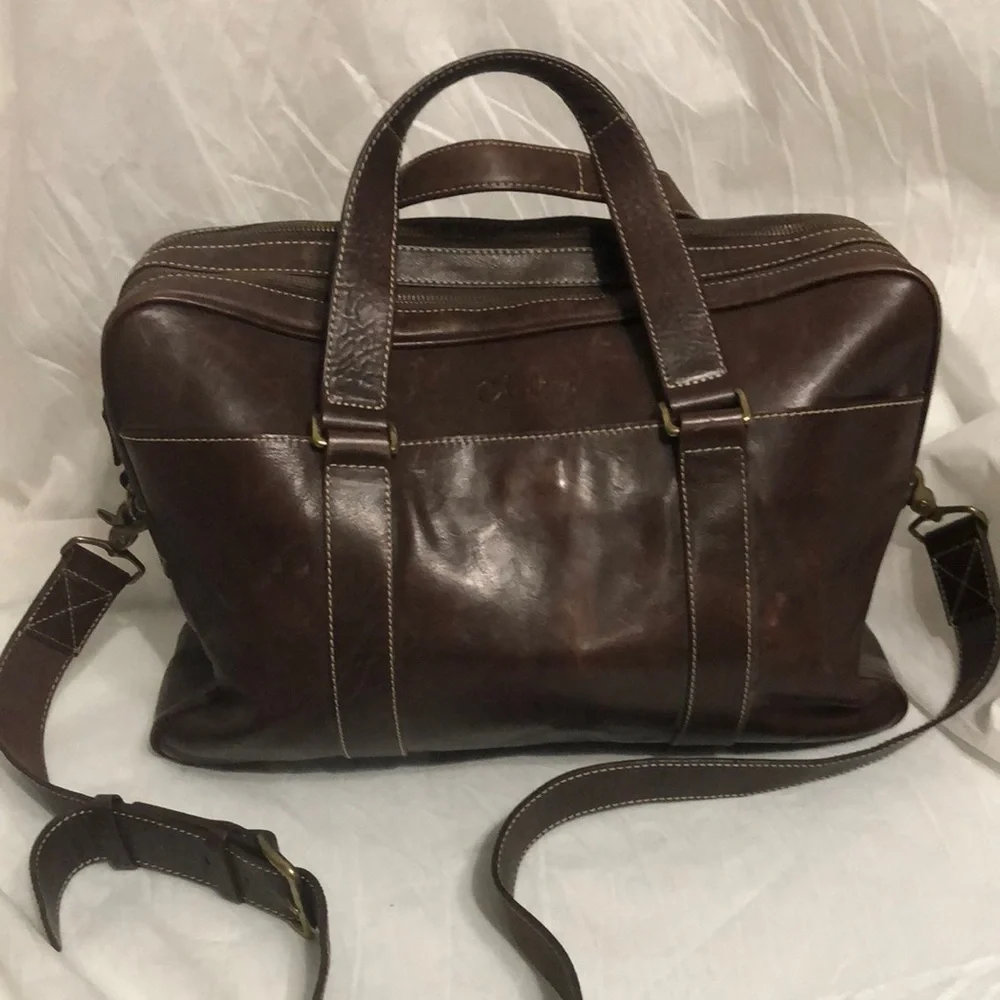 Cole Haan Brown Leather Duffel Briefcase Shoulder Bag
